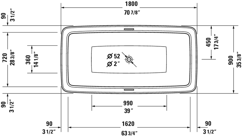 DURAVIT Bento Starck Box Freestanding Acrylic Bathtub 70 7/8 x 35 3/8 700517000000090