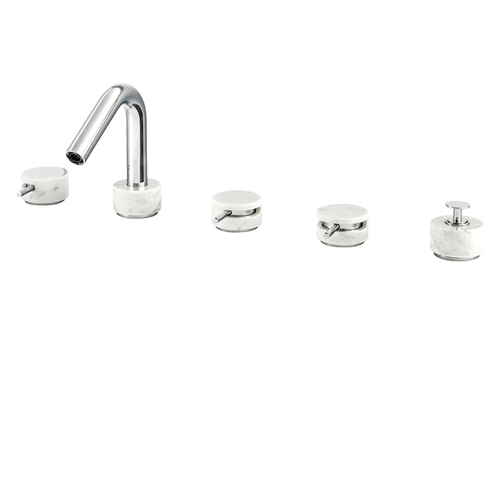 AQUABRASS CLO6BC MARMO 5PC DECKMOUNT TUB FILLER WITH HANDSHOWER - WHITE Polished Nickel