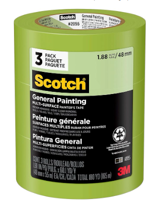 Scotch Painter's Tape, Green Masking Tape for General Painting, 48 Mm (3 Rolls) - 2055