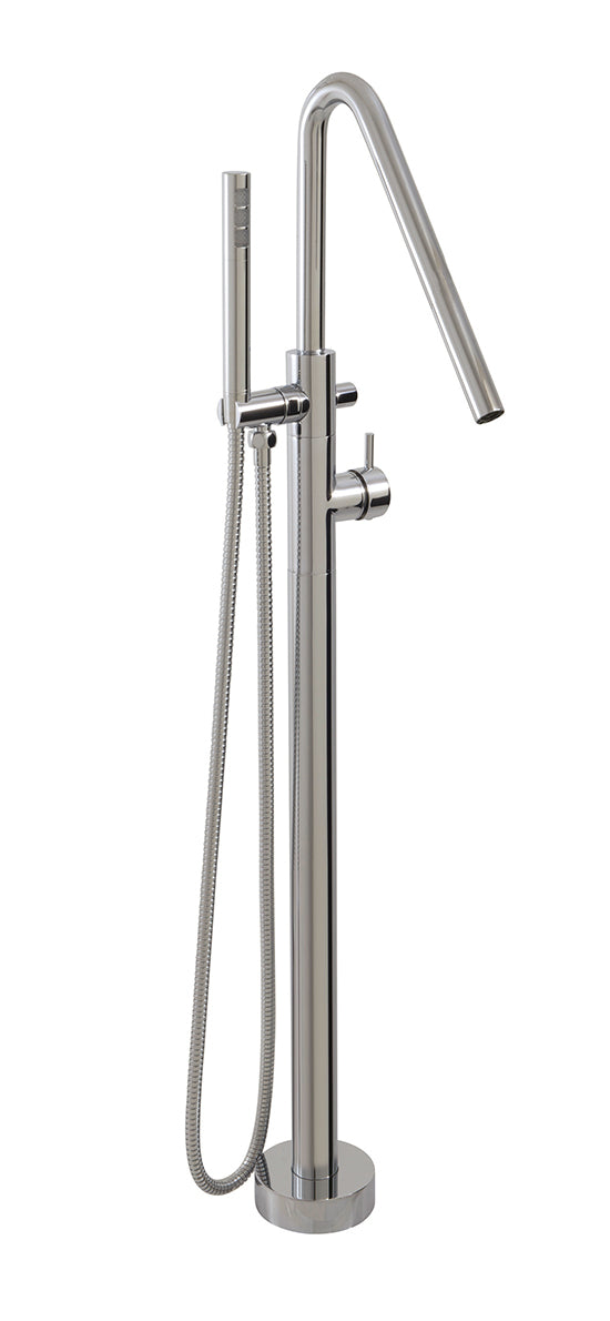 AQUABRASS X75N95 XROUND FLOORMOUNT TUB FILLER WITH HANDSHOWER - TRIM ONLY