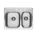 Colony 27 x 20-1/2 Inch Stainless Steel 3-Hole Drop-In Double Bowl Kitchen Sink