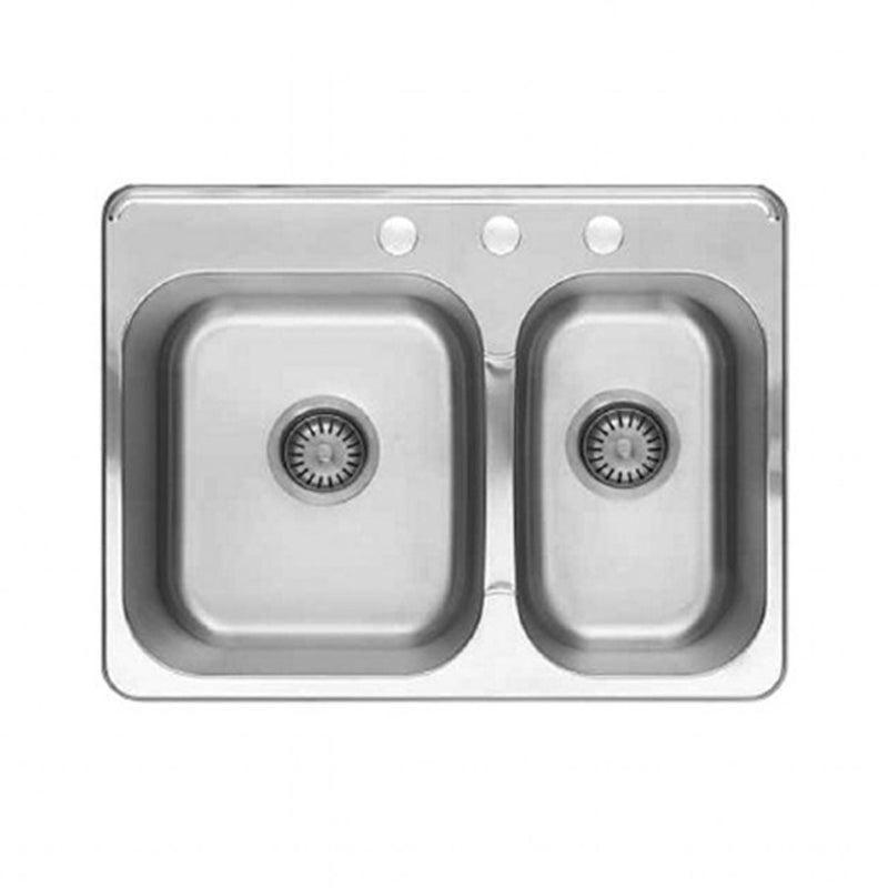 Colony 27 x 20-1/2 Inch Stainless Steel 3-Hole Drop-In Double Bowl Kitchen Sink
