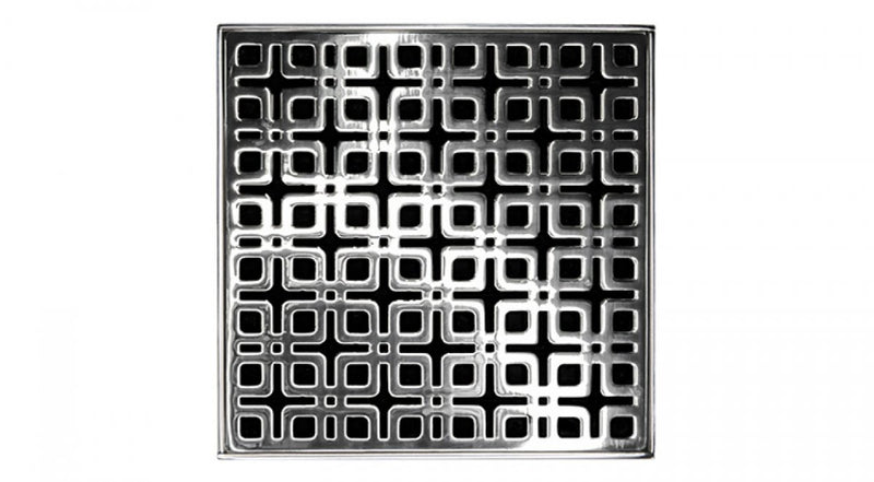 Infinity Drain 4in x 4in KD 4 Complete Kit with Link Pattern Decorative Plate, 2in Outlet